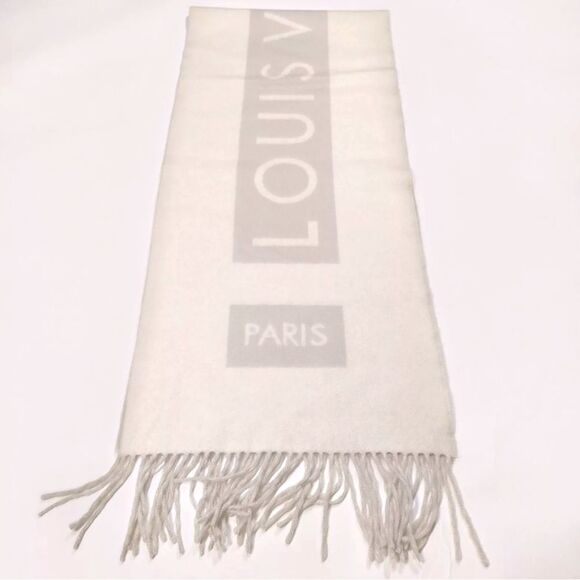 Auth Louis Vuitton Neutrals White / Ivory Gray / Beige Cashmere Baroda Scarf - Picture 1 of 7
